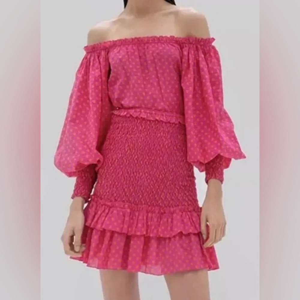 New Pink and Orange Alexis “Marilena” Mini Polka Dot Dress Sz X-Small